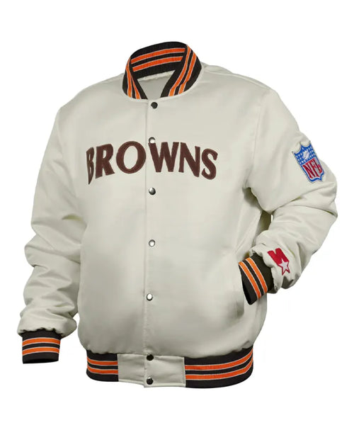 90’s Cleveland Browns White Satin Bomber Jacket