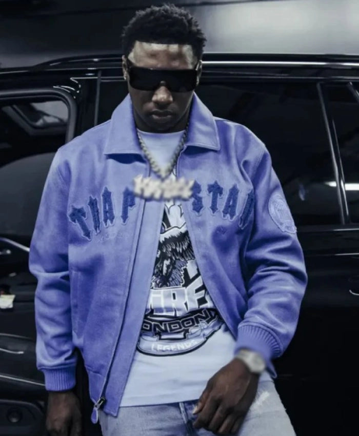AVIREX X TRAPSTAR Blue Leather Jacket