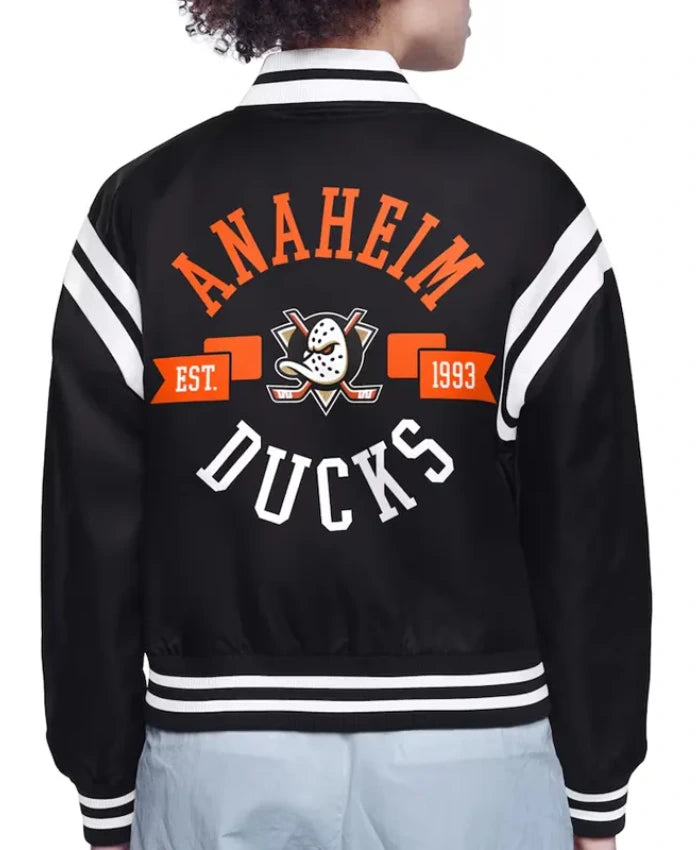 Printed Logo Anaheim Ducks Varsity Satin Jacket