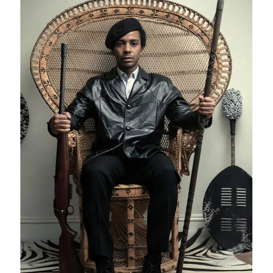 Huey P. Newton The Big Cigar Black Leather Coat