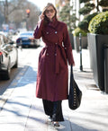 Barbara Palvin Burgundy Belted Coat