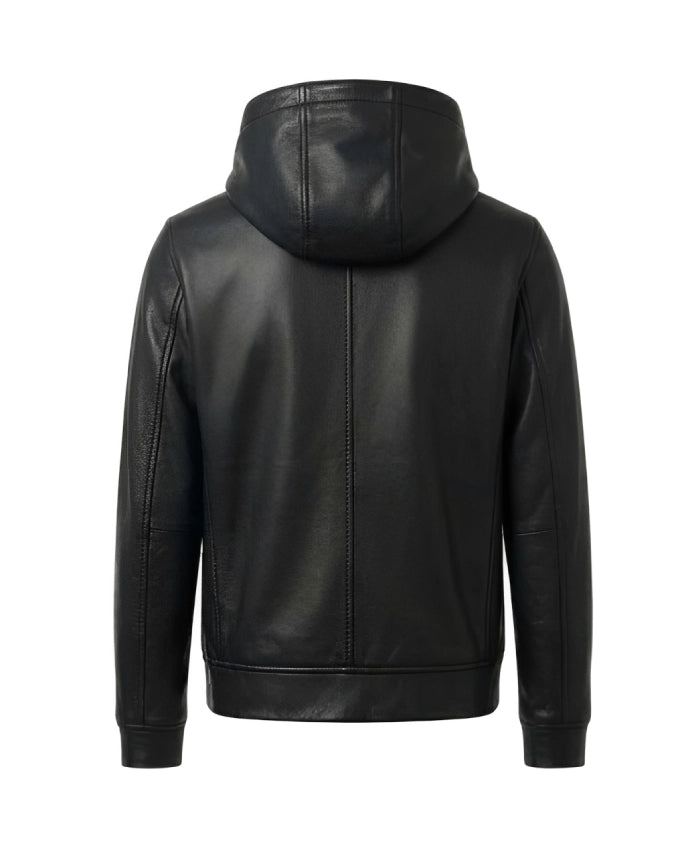 Black Zip-Up Leather Hoodie