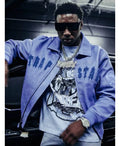 AVIREX X TRAPSTAR Blue Leather Jacket