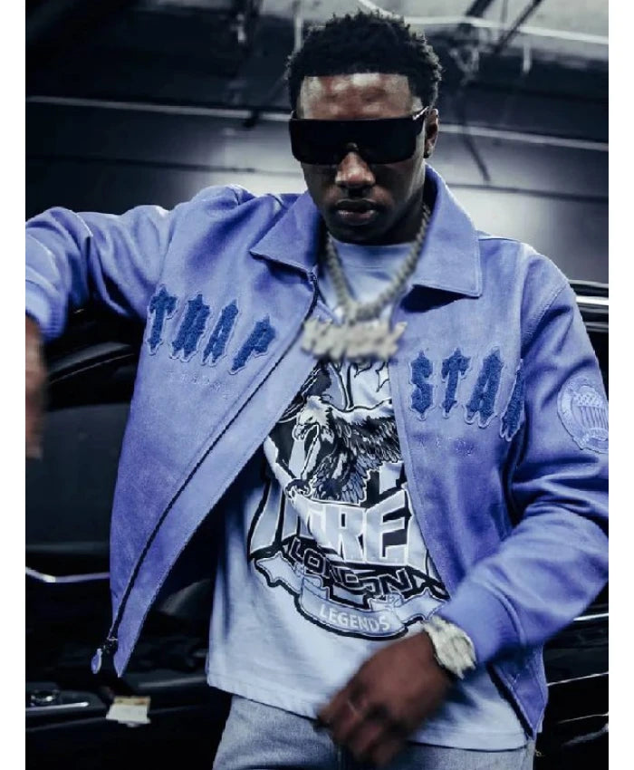 AVIREX X TRAPSTAR Blue Leather Jacket