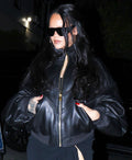 Rihanna Black Oversized Leather Bomber Jacket