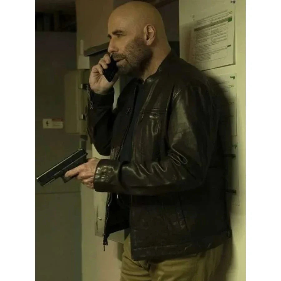 Cash Out 2024 John Travolta Black Leather Jacket