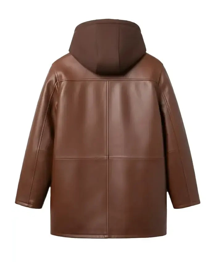 Casual Brown Leather Detachable Hooded Jacket