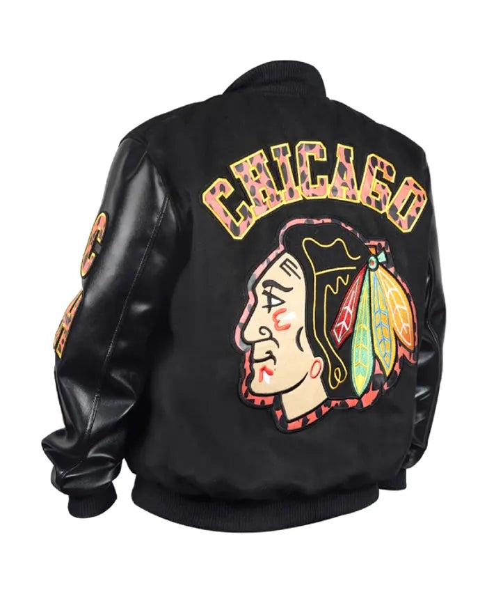 Chicago Blackhawks Animal Patches Black Jacket