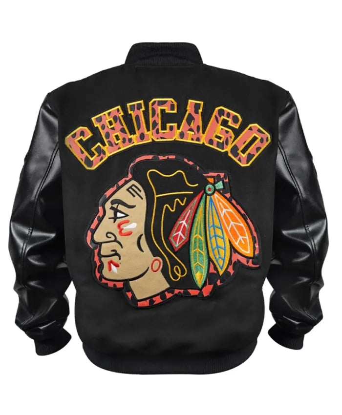 Chicago Blackhawks Animal Patches Black Jacket