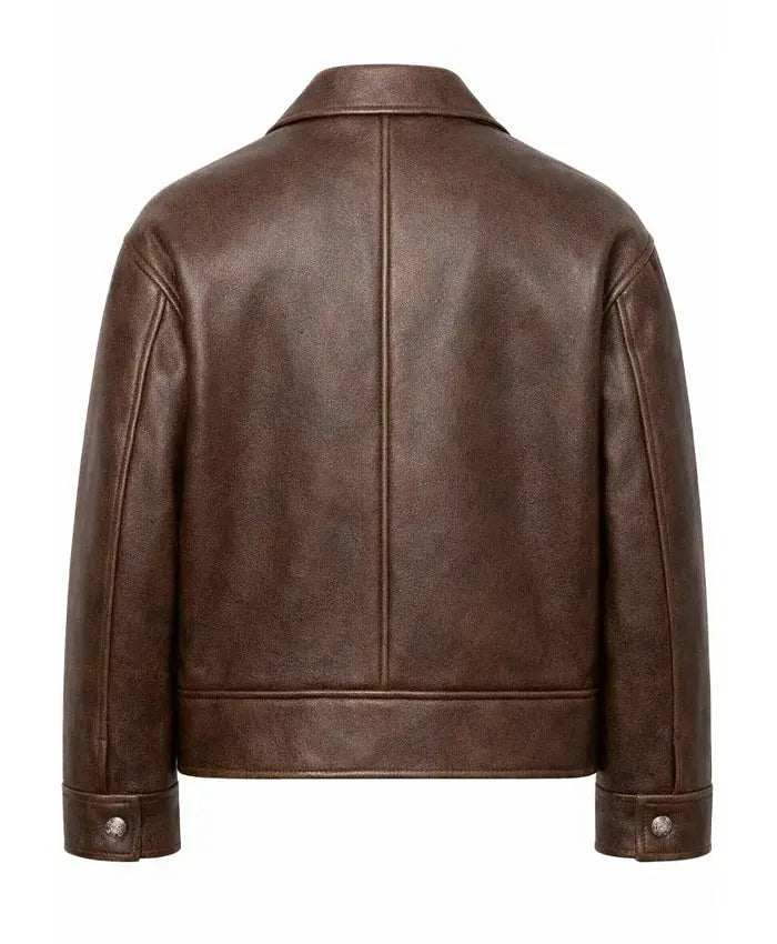 Men’s Vintage Brown Distressed Leather Bomber Jacket