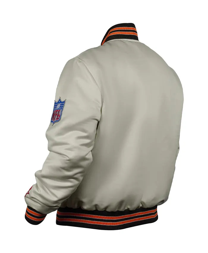90’s Cleveland Browns White Satin Bomber Jacket