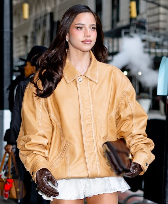 Emilia Mernes NYFW 2026 Brown Leather Jacket