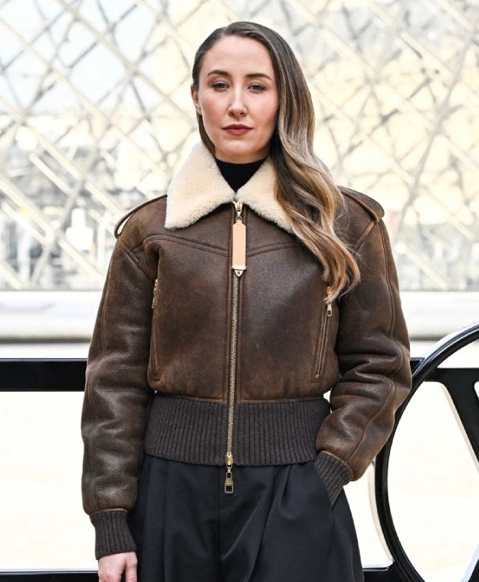 Erin Doherty LV Show 2026 Brown Shearling Jacket