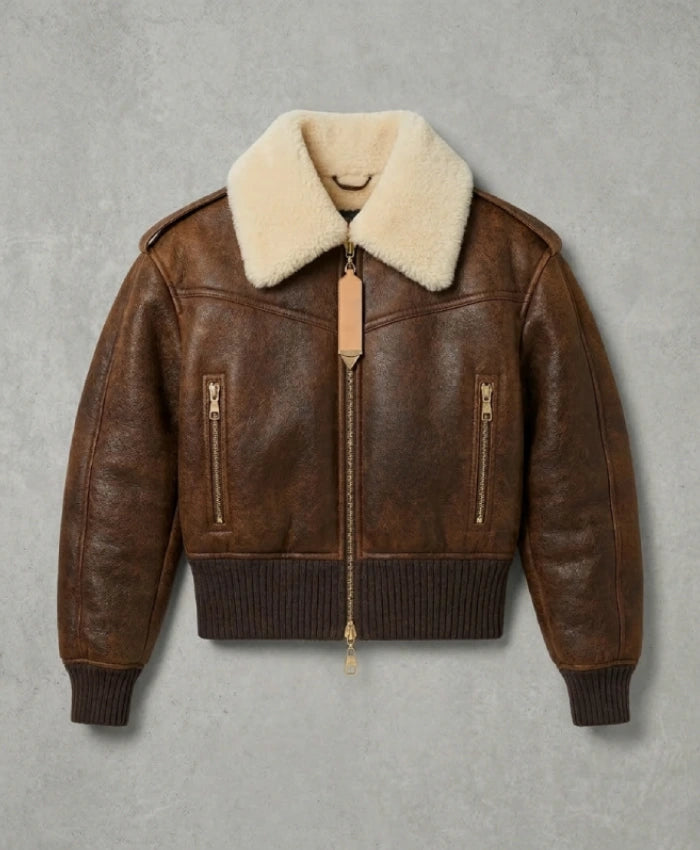 Erin Doherty LV Show 2026 Brown Shearling Jacket