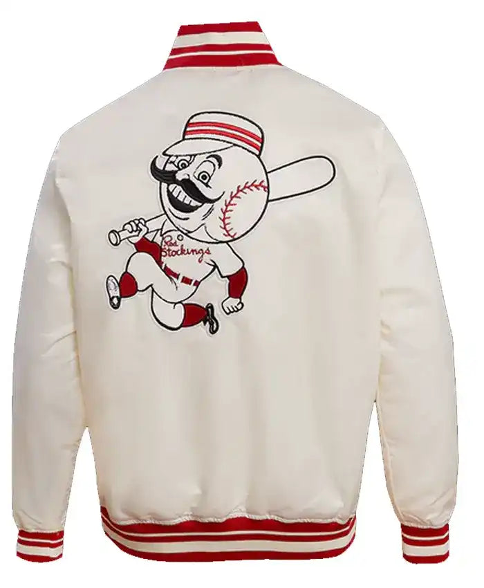 Cincinnati Reds White Varsity Satin Full Snap Jacket