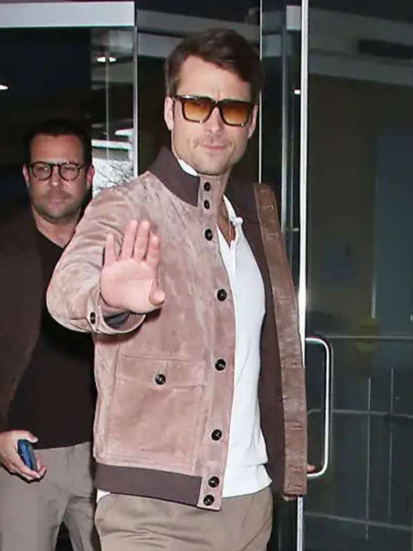 Glen Powell The Drew Barrymore Show NYC Brown Jacket