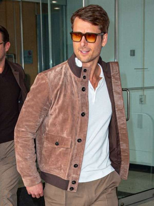 Glen Powell The Drew Barrymore Show NYC Brown Jacket