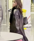 Jenna Ortega Black Shearling Leather Coat