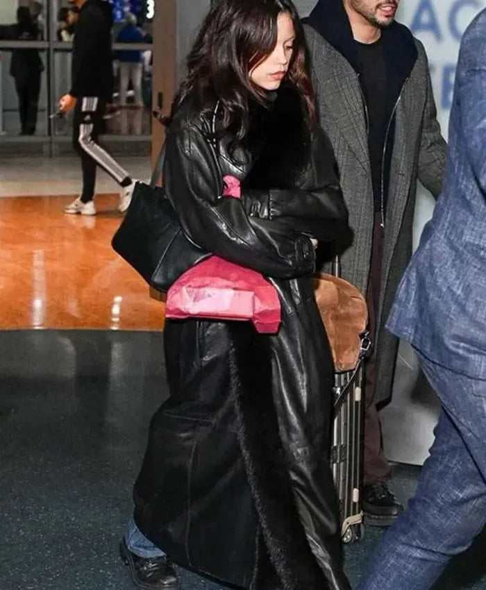 Buy Jenna Ortega Black Shearling Leather Co
