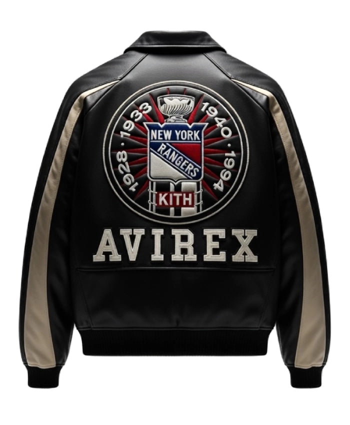 Kith AVIREX NY Rangers Black Jacket
