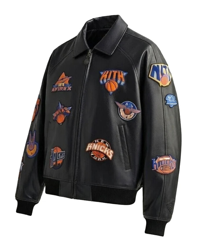 Knicks x Kith x AVIREX Icon Black Bomber Jacket