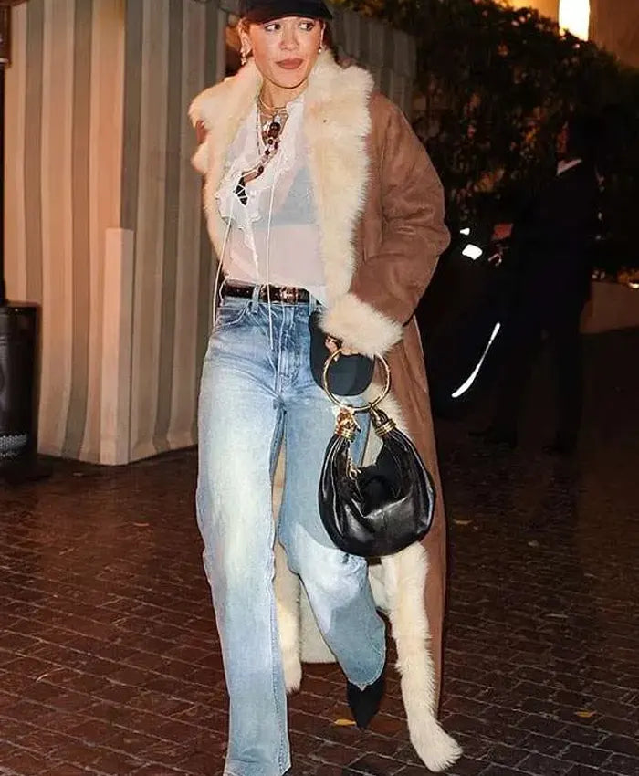 LA 2026 Rita Ora Brown Shearling Coat