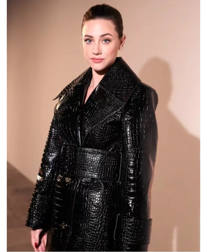 Lili Reinhart PFW 2026 Black Leather Coat