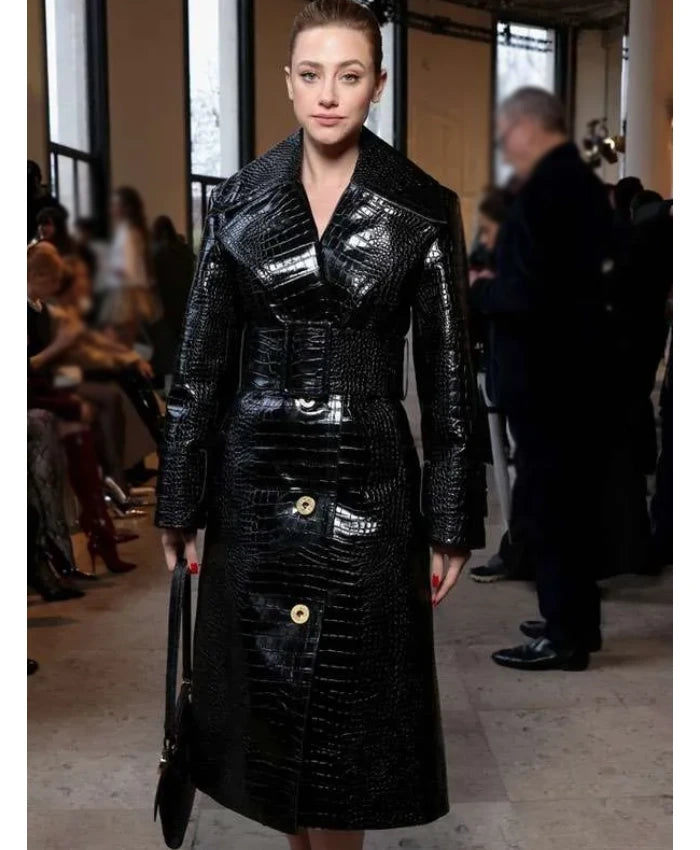 Lili Reinhart PFW 2026 Black Leather Coat