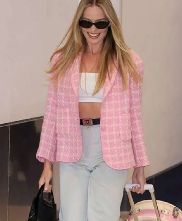 Margot Robbie Barbie Pink Checkered Blazer