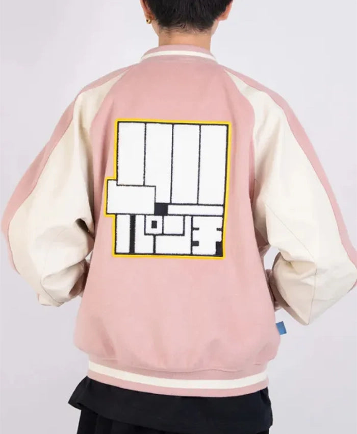 Momo Ayase Dandadan Pink Varsity Jacket