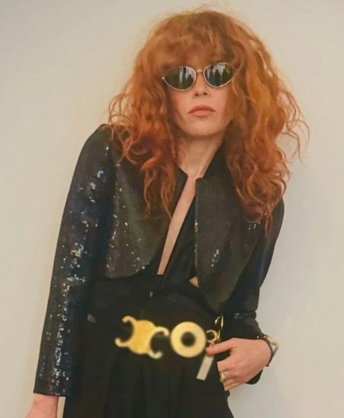 Natasha Lyonne PFW Black Sequin Jacket