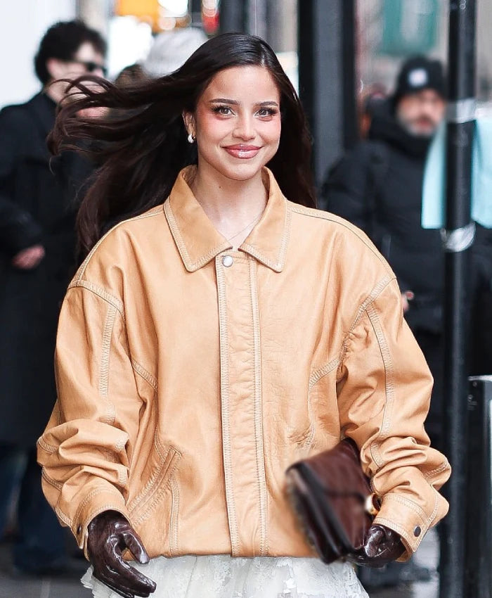 Emilia Mernes NYFW 2026 Brown Leather Jacket