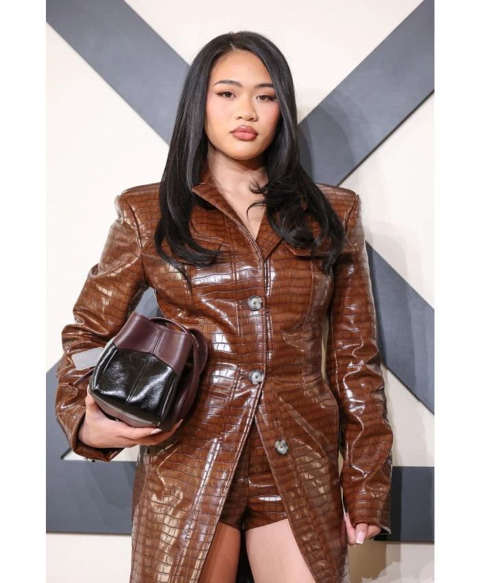 Sunisa Lee Off-White Fashion Show Leather Coat