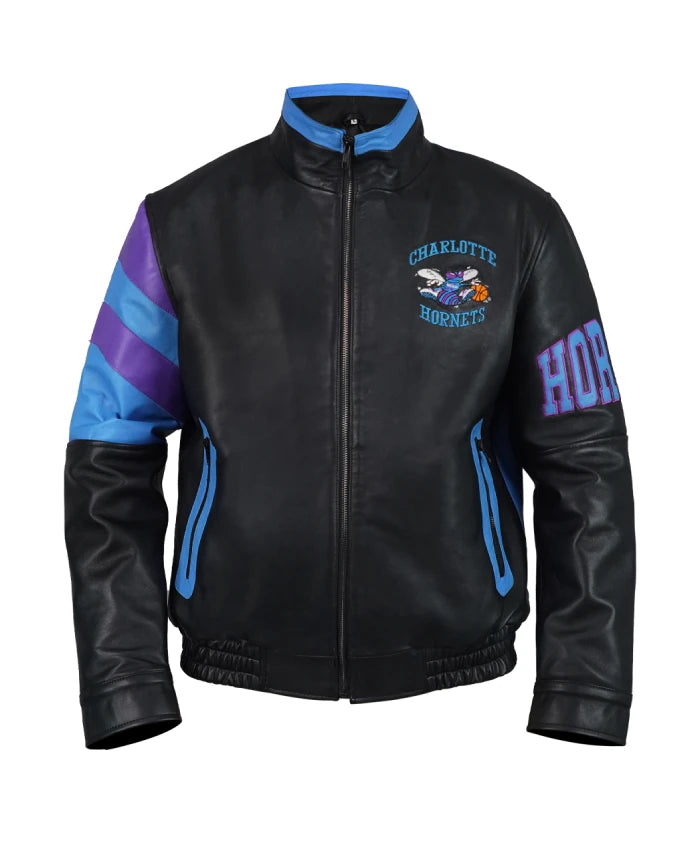 Charlotte Hornets Vintage Leather Zipper Jacket