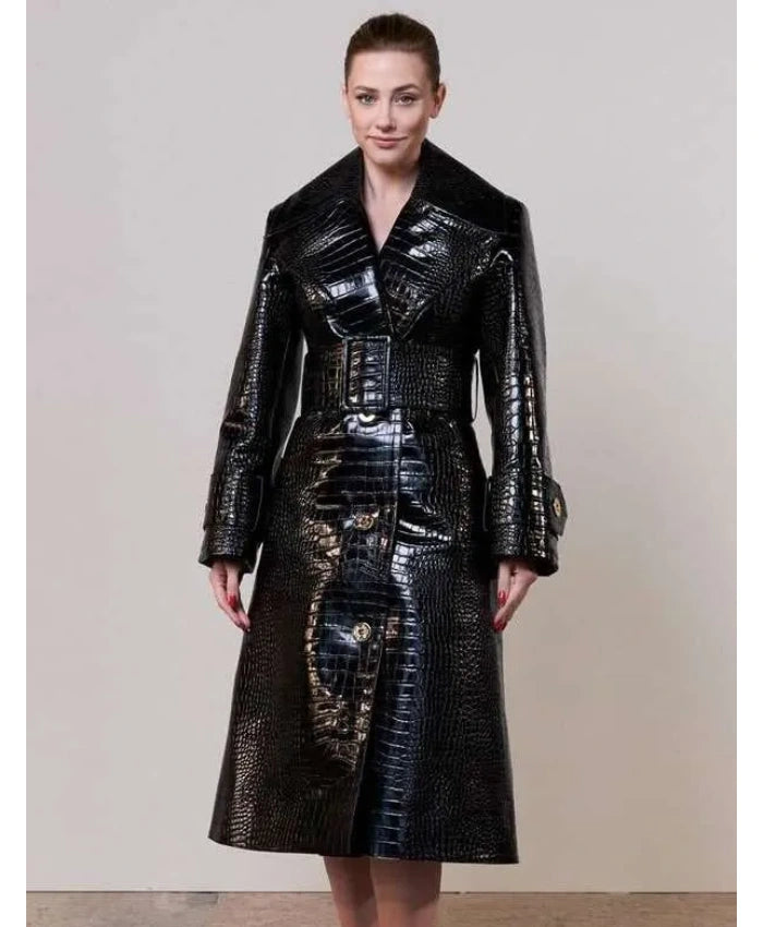 Lili Reinhart PFW 2026 Black Leather Coat