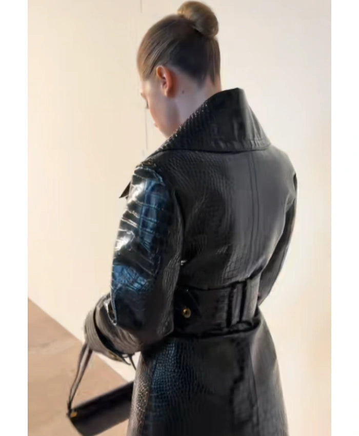 Lili Reinhart PFW 2026 Black Leather Coat