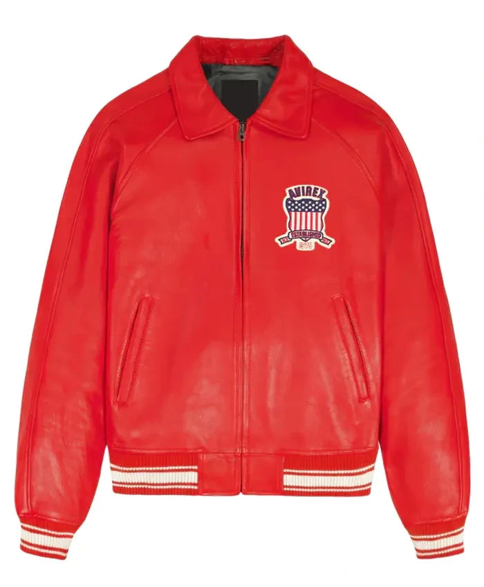 Avirex Red Leather Varsity Jacket