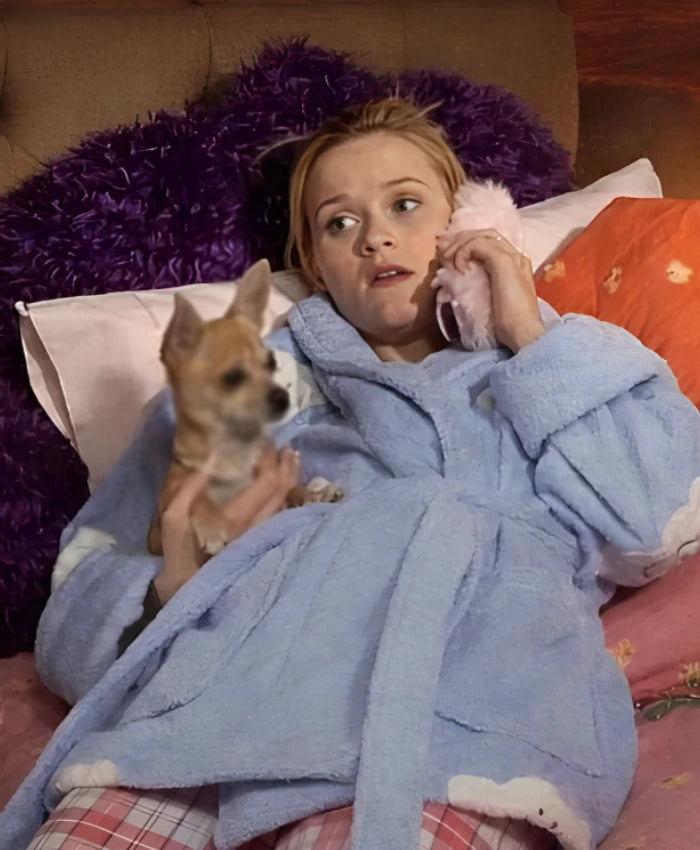 Reese Witherspoon Cloud Patches Light Blue Bathrobe