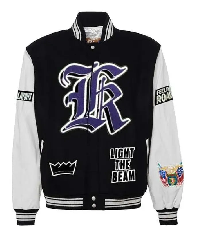 Sacramento Kings Black Wool and White Leather Jacket For Men and Women