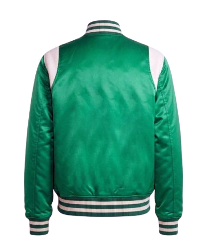 Trendy Satin Green Letterman Varsity Jacket