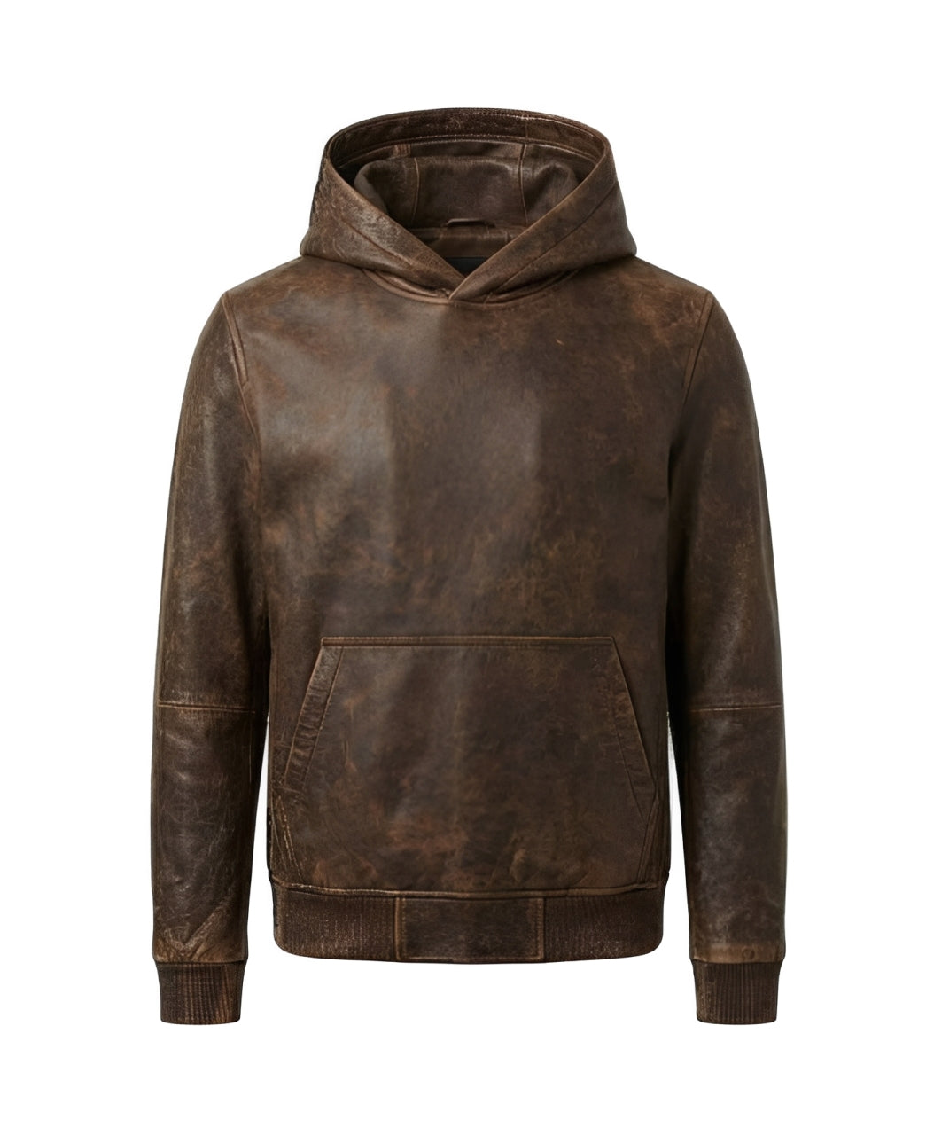 Distressed Brown Leather Hoodie