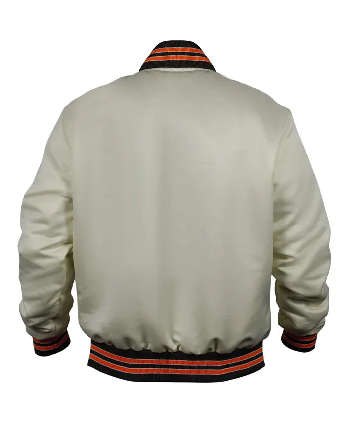 90’s Cleveland Browns White Satin Bomber Jacket