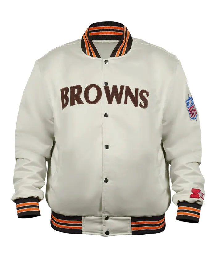 90’s Cleveland Browns White Satin Bomber Jacket