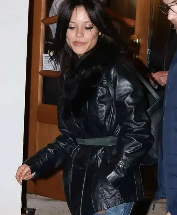 Street Style Jenna Ortega Fur Leather Jacket