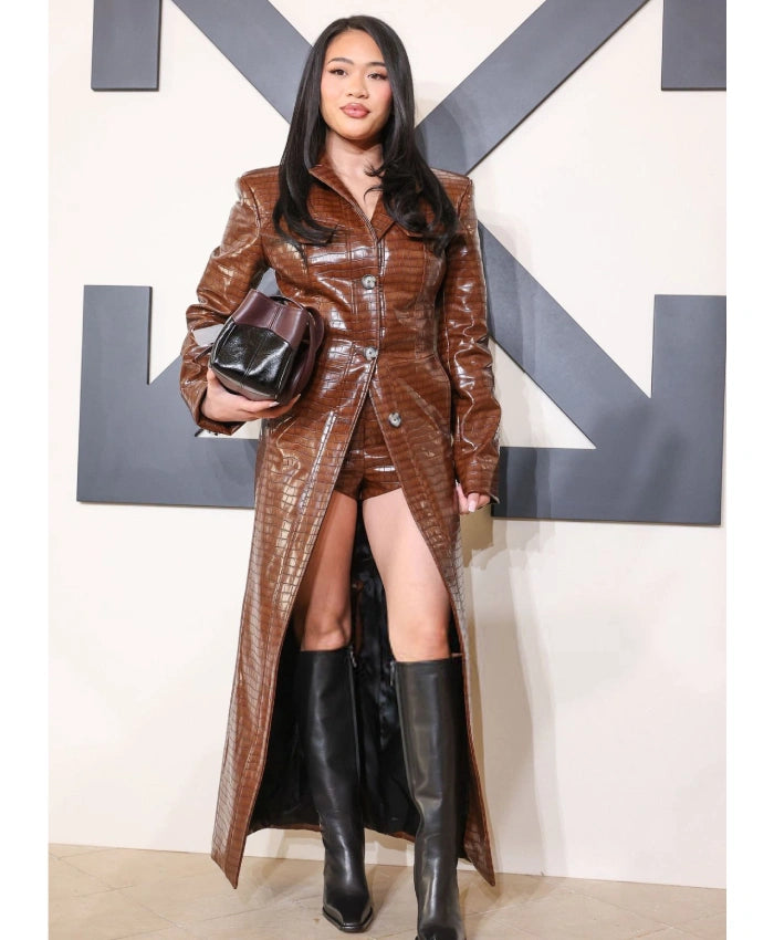 Sunisa Lee Off-White Fashion Show Leather Coat