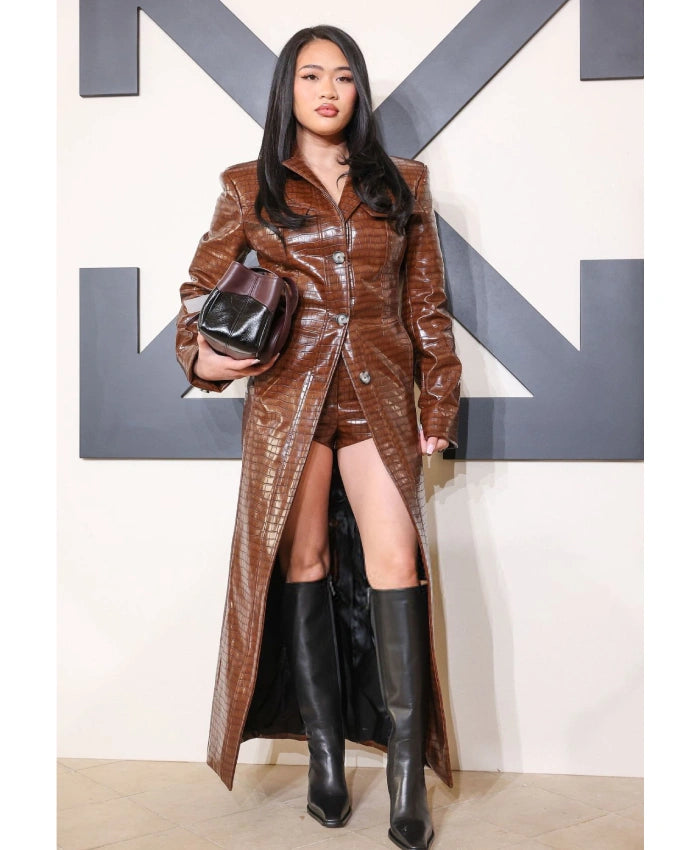 Sunisa Lee Off-White Fashion Show Leather Coat