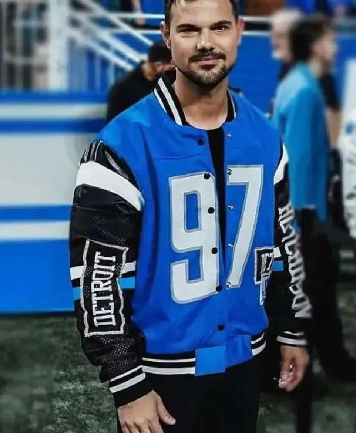 Buy Taylor Lautner Kristin Juszczyk Blue Wool Jacket For Men and Women