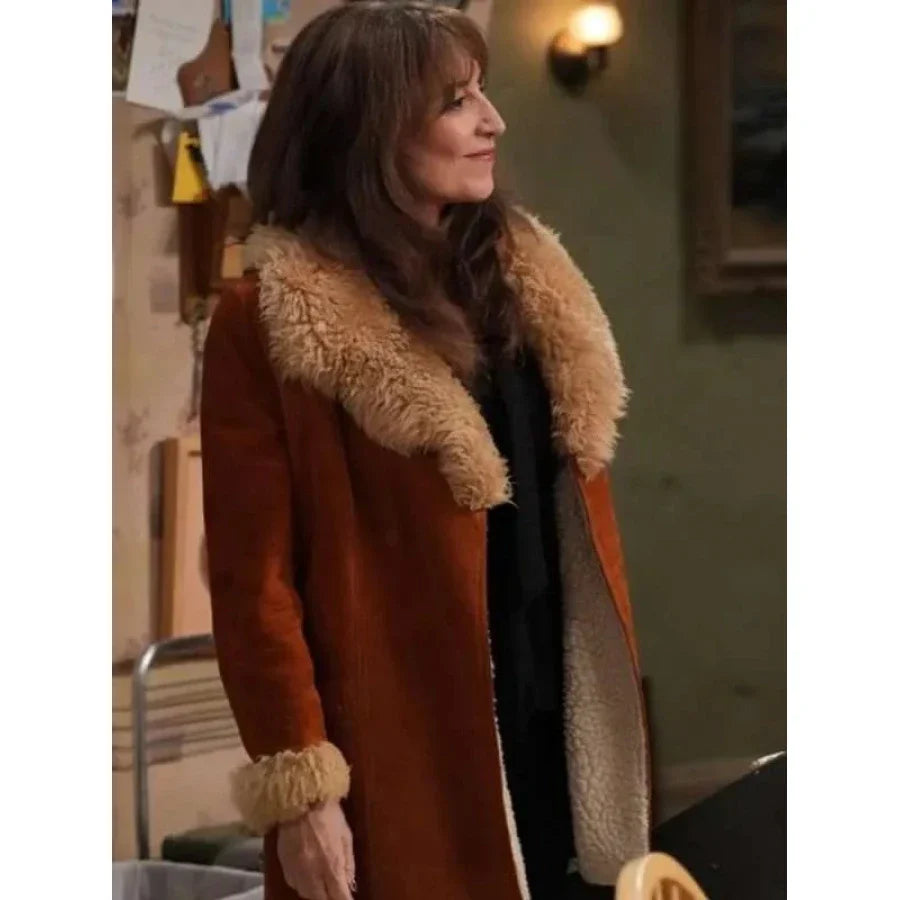 Katey Sagal The Conners Shearling Brown Coat