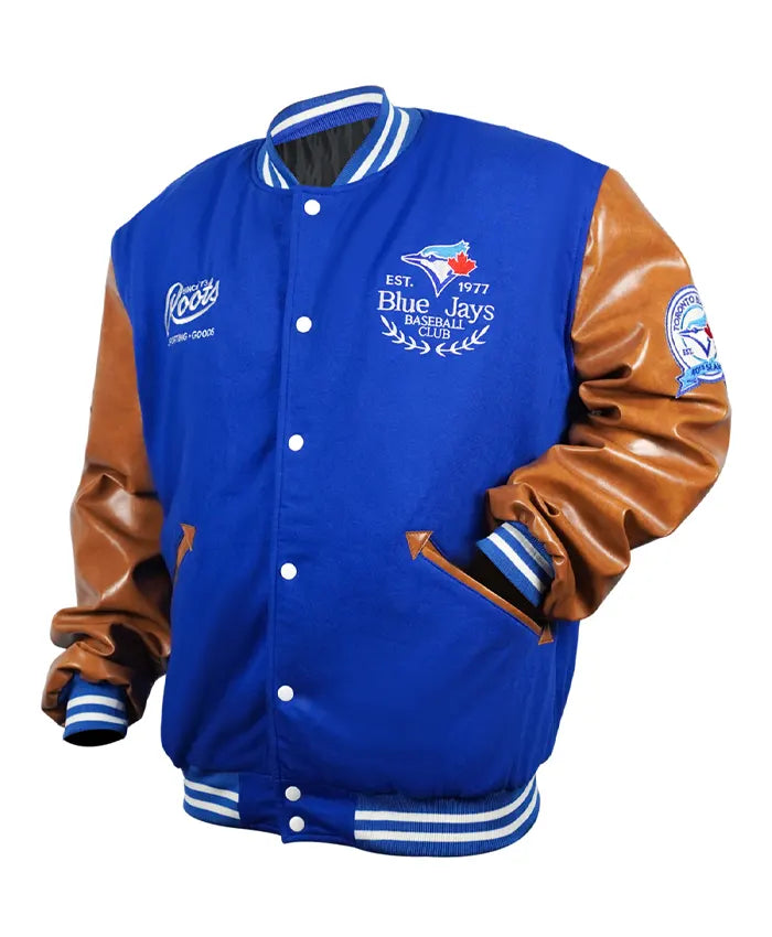 Toronto Blue Jays Blue And Brown Bomber Varsity Jacket