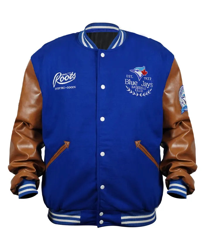 Toronto Blue Jays Blue And Brown Bomber Varsity Jacket